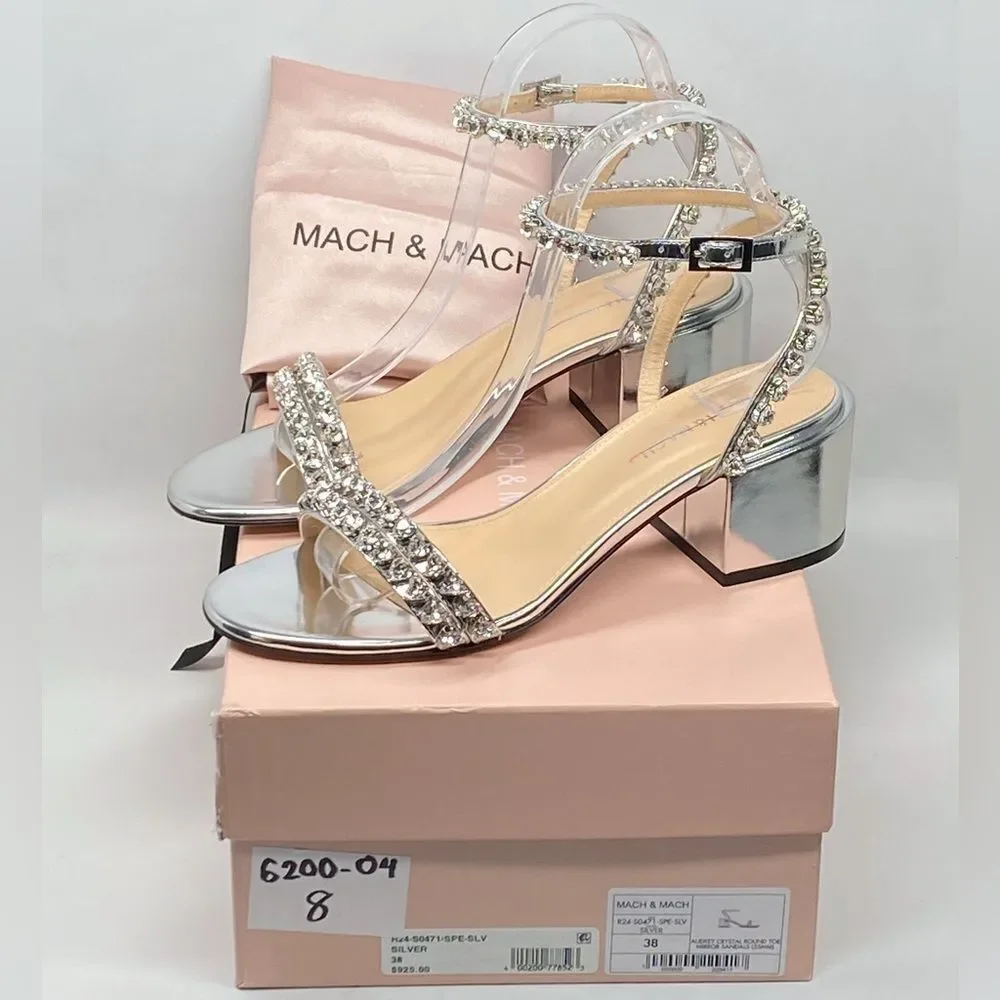 Mach & Mach Audrey Embellished Metallic Leather Ankle Sandals size 38